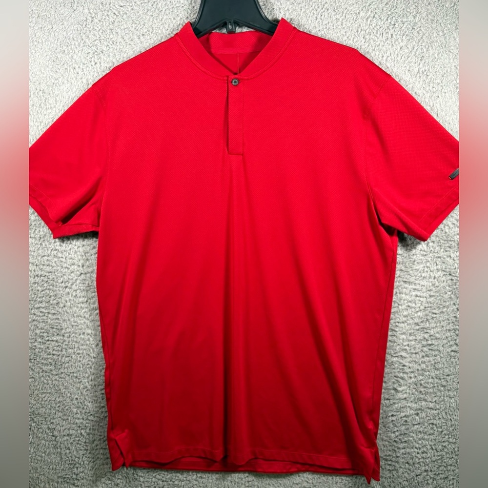 Nike Shirt Mens Large Red Tiger Woods Dri Fit Blade Collar Performance Golf TW